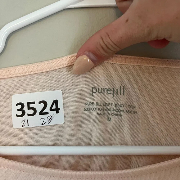 Pure Jill Womens Peach Parfait Blouse Medium Soft Knot Top Long Sleeve NWT - Picture 2 of 11